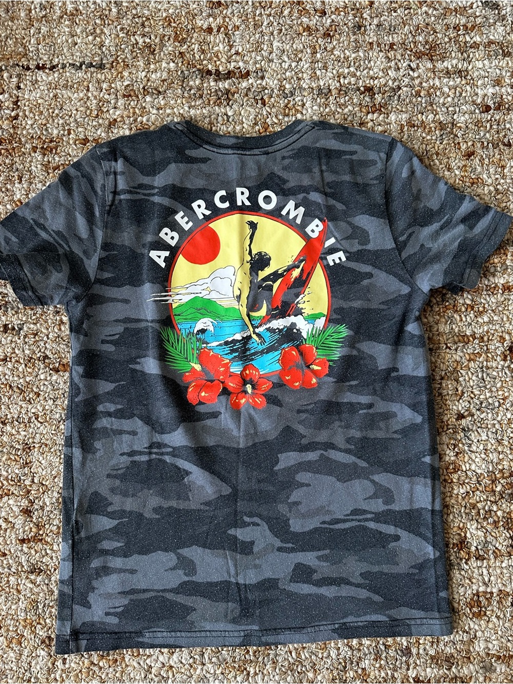 abercrombie kids Black & Gray Camo Tee with Red Floral Logo